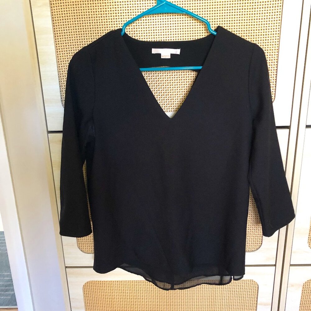 c&e XS Black Mid Sleeve Peek a Boo Blouse Top